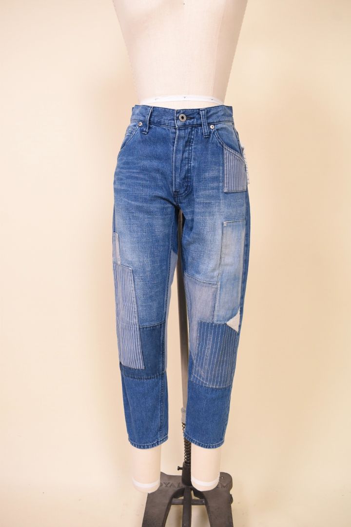 Multicolor Patchwork Denim Capris from front