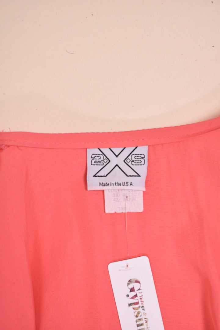 Hot Coral 80s Ruffle Sleeve Cropped Tie Top tag