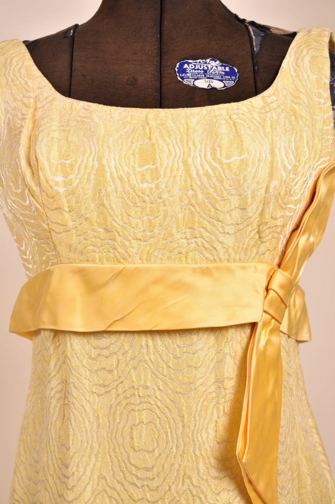 Yellow 60s Empire Waist Gown With Sash By Freeman's, XS