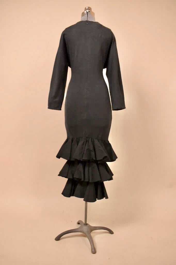 Black Cotton Ruffle Maxi Dress by Arpeja pictured from the back