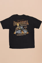Load image into Gallery viewer, Black 2002 Boot Hill Saloon Bike Week Tee as shown from the back
