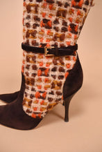 Load image into Gallery viewer, Brown and Orange Tweed &amp; Suede Y2K Heeled Boots By Steve Madden, W6.5
