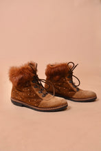 Load image into Gallery viewer, Brown Italian 80s Fur Trimmed Studded Booties By Roberto Vianni, 5
