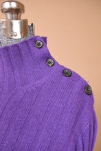 Load image into Gallery viewer, Purple Button-Shoulder Ribbed Mock Neck Sweater by Wallace, S/M
