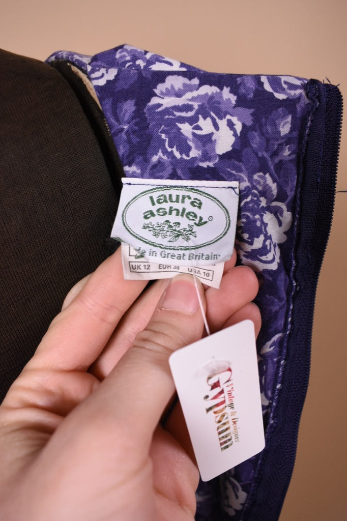 Purple Rose Print 80s Cotton Dress By Laura Ashley tag