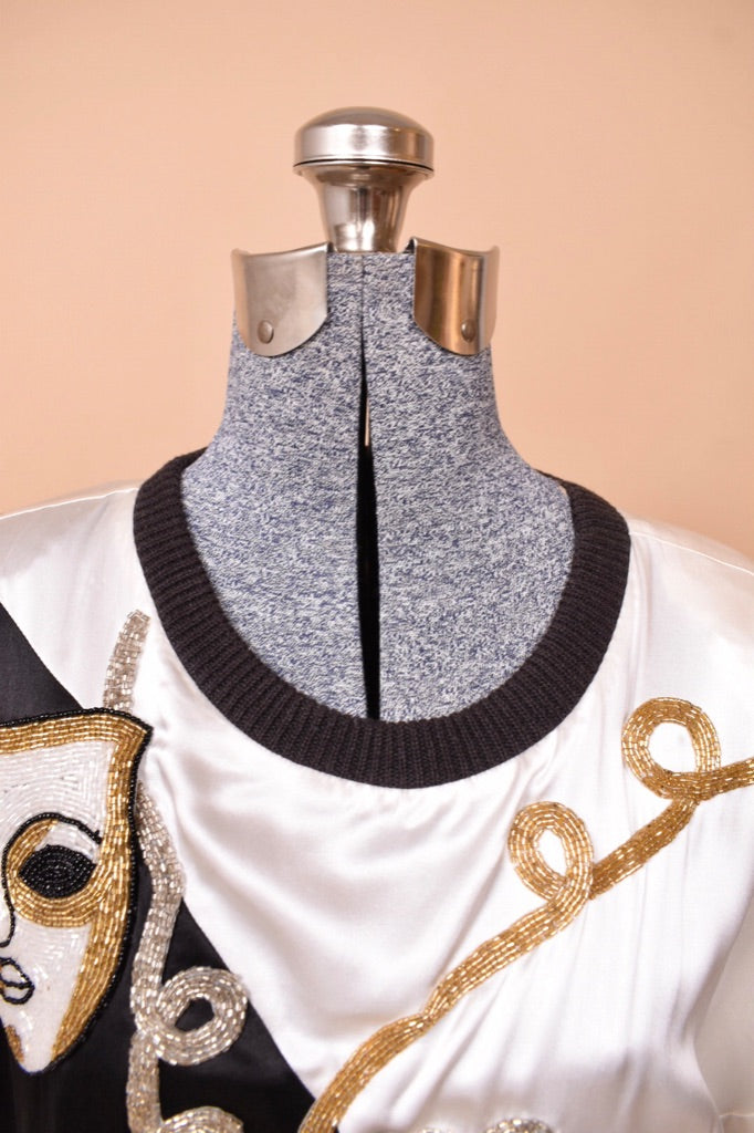 Deadstock Beaded Silk Masquerade Top neck line