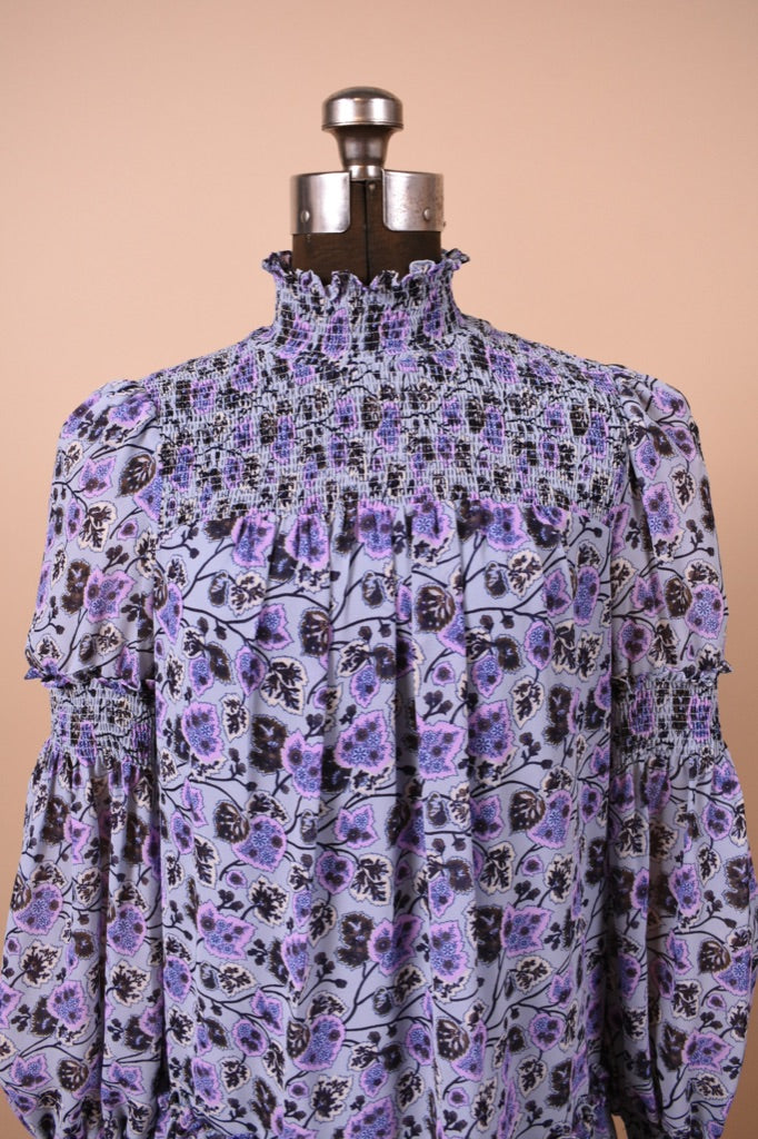 Purple Floral Long Sleeve Smocked Mini Dress By Cinq a Sept, S