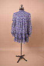 Load image into Gallery viewer, Purple Floral Long Sleeve Smocked Mini Dress By Cinq a Sept, S
