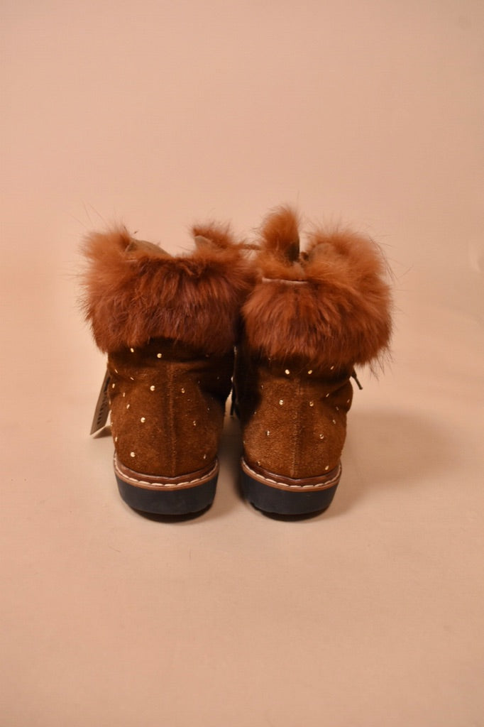 Brown Italian 80s Fur Trimmed Studded Booties By Roberto Vianni, 5