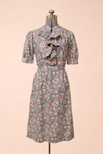 Load image into Gallery viewer, Blue Floral Midi Dress with Ruffle Neckline, M/L
