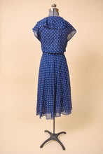 Load image into Gallery viewer, Blue and White 70s Ruffle Collar Dress, XL
