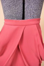 Load image into Gallery viewer, Vintage Y2K rose colored rayon draped pencil skirt is shown in close up. This skirt has a high waisted fit.
