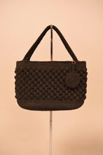 Load image into Gallery viewer, Vintage black woven textured handbag is shown from the front.
