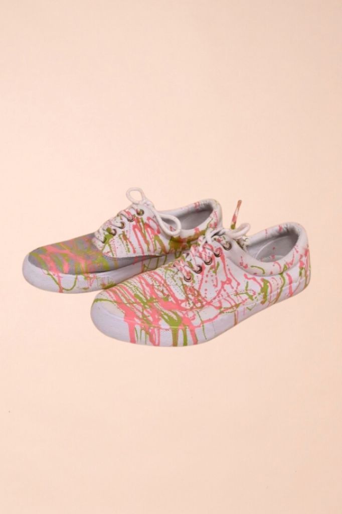 White Paint Splattered Canvas Sneakers By Goodfellows, W8