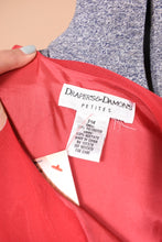 Load image into Gallery viewer, Vintage red sheer lined nineties artsy dress is shown in close up. This dress has a tag that reads Draper&#39;s &amp; Damon&#39;s.
