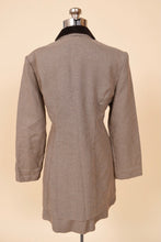 Load image into Gallery viewer, Vintage Moda Intl 1980&#39;s two piece preppy office set is shown from the back. This mini skirt suit has a blazer with a velvet collar. 
