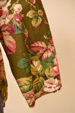 Load image into Gallery viewer, Vintage 90&#39;s made in new hampshire cotton jacket by Outside Designworks is shown in close up. This jacket has a green and pink floral print. 
