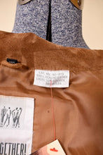 Load image into Gallery viewer, Vintage genuine leather lined brown suede jacket is shown in close up. 
