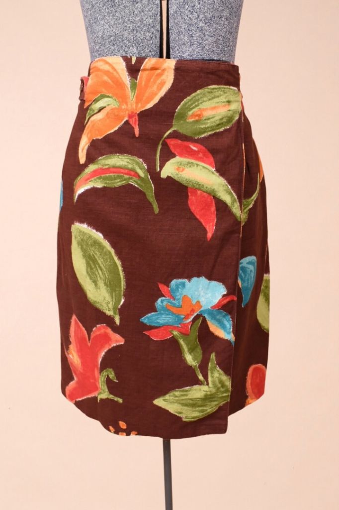 Brown Leaf Print Wrap Skirt By Reflexe de Mode, M