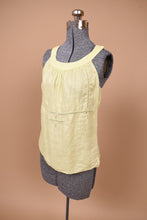 Load image into Gallery viewer, Vintage yellow eyelet detail tank top by Max Studio is shown from the side. 
