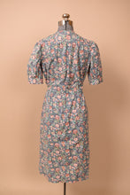 Load image into Gallery viewer, Blue Floral Midi Dress with Ruffle Neckline, M/L
