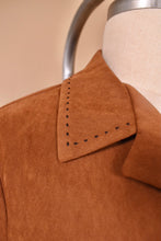 Load image into Gallery viewer, Vintage nineties brown faux suede blazer is shown in close up. This soft brown blazer has Western embroidered details on the collar.
