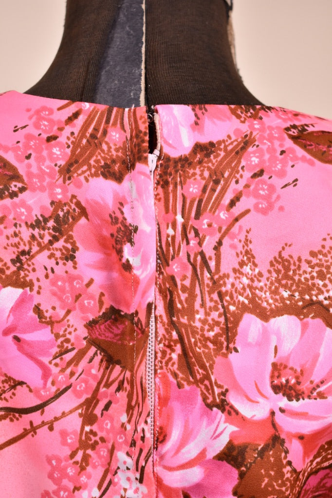 Pink Floral Puff Sleeve Hippie Maxi Dress, M