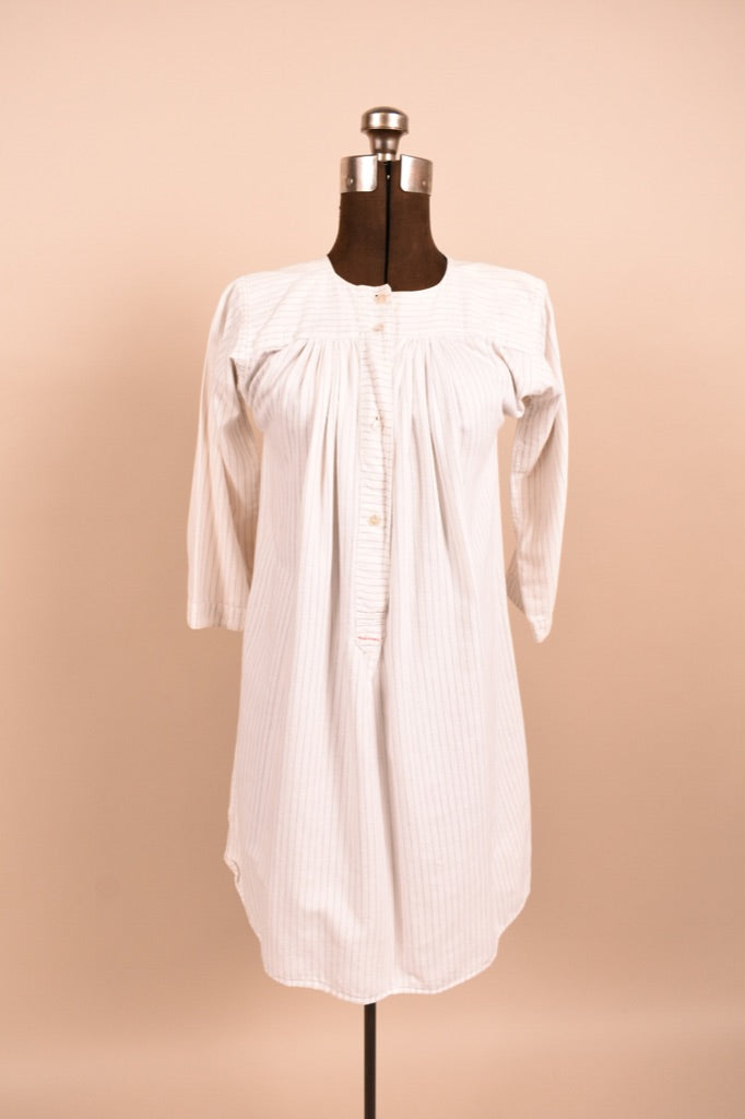 White Victorian Striped Night Dress, XS/S