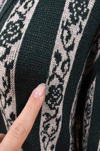 Load image into Gallery viewer, Green and White Striped Floral Lambswool Cardigan by Jaeger, L
