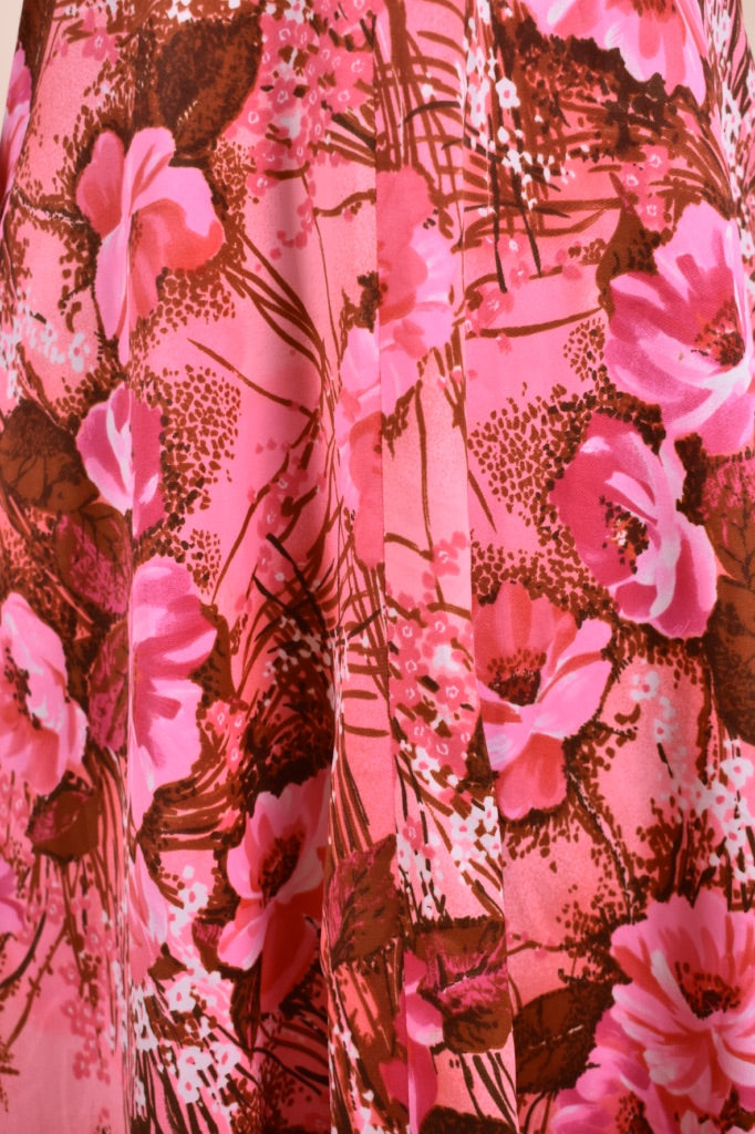 Pink Floral Puff Sleeve Hippie Maxi Dress, M