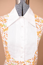 Load image into Gallery viewer, Vintage 1970&#39;s collared button up shirt is shown in close up. This shirt has a tuxedo inspired bib collar.

