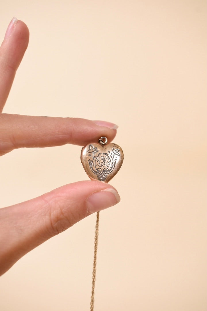 Victorian 12K Gold Fill Puffy Heart Locket With “L K” Initials