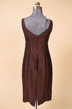 Load image into Gallery viewer, Vintage Y2K brown silk midi dress by Talbots is shown from the back. This dress has a sexy low back detail. 
