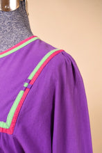 Load image into Gallery viewer, Vintage purple cotton tunic dress by Karavan is shown in close up.
