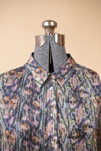 Load image into Gallery viewer, Vintage patterned chiffon collared blouse is shown in close up.
