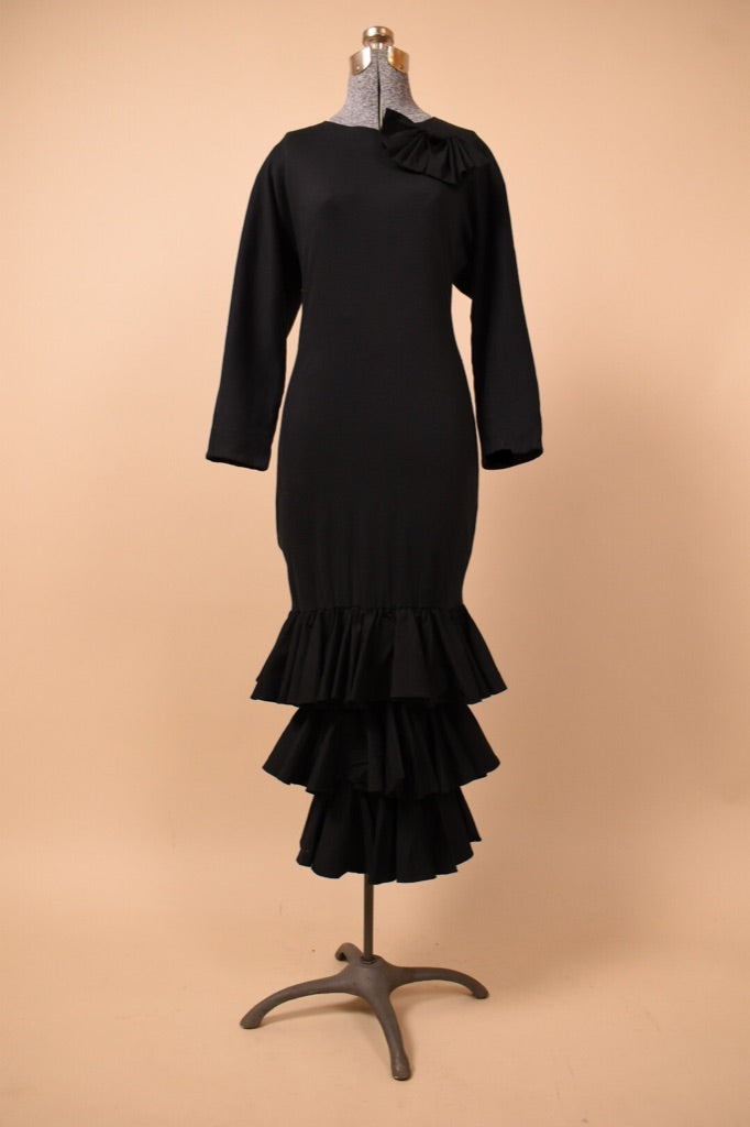 Black Cotton Ruffle Maxi Dress by Arpeja, S