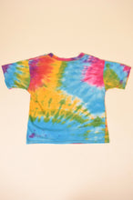 Load image into Gallery viewer, Vintage 2000s rainbow tie dye ski tee shirt is shown from the back. 
