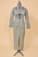 Load image into Gallery viewer, Vintage 90s two piece maxi skirt and blazer suit is shown from the front. This suit was made in Korea by Zoom.
