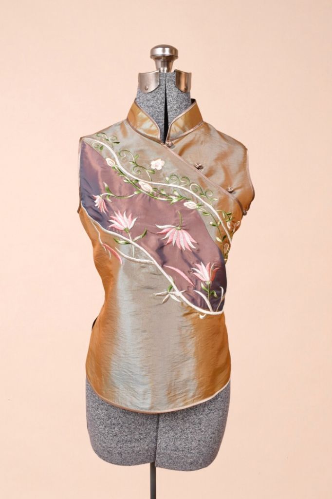 Metallic Floral Embroidered Top by Madame Butterfly, M