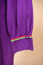 Load image into Gallery viewer, Vintage colorful purple cotton tunic dress is shown in close up. 
