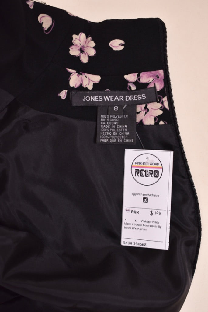 Black and Purple 90s Floral Dress By Jones Wear Dress, M
