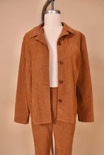 Load image into Gallery viewer, Vintage nineties faux suede blazer set is shown from the front. This set has contrast Western stitching on the lapel.
