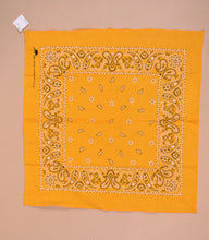 Load image into Gallery viewer, Vintage classic yellow bandana is shown from above. This bandana has a classic paisley print.
