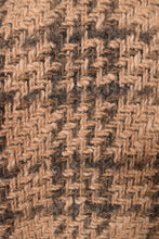Load image into Gallery viewer, Vintage 60&#39;s tan and brown tweed skirt set is shown in close up. This set by Peck and Peck is made from a plaid wool material. 
