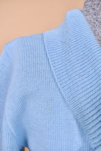 Load image into Gallery viewer, Vintage baby blue knit wool sweater set is shown in close up.

