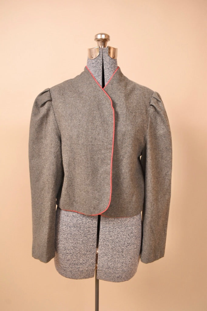 Pink-Piped Grey Wool Shrug Jacket, S/M