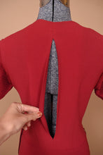 Load image into Gallery viewer, 1940&#39;s antique vintage ruby red crepe gown is shown in close up. This dress has an open back.
