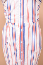 Load image into Gallery viewer, Designer deadstock red, white and blue dress by Nicholas is shown in close up. This dress buttons down the front.

