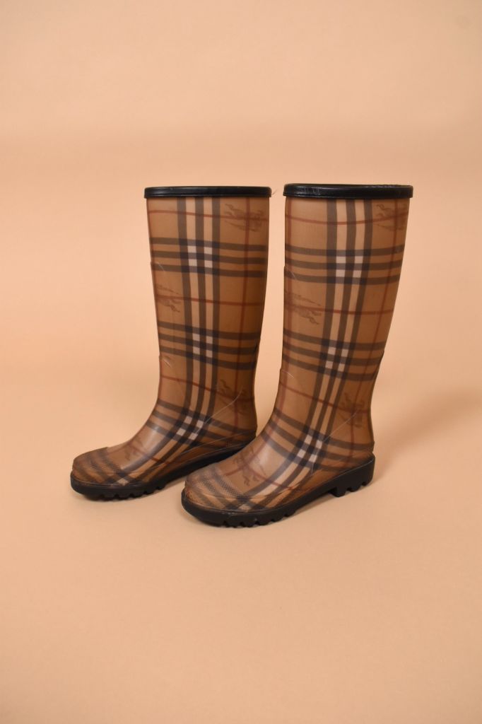 Tan Plaid Rain Boots By Burberry, 35 – THE VAULT COLLECTIVE