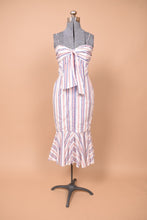 Load image into Gallery viewer, Vintage designer deadstock striped cotton dress is shown from the front. This dress is red white and blue pinstripes.
